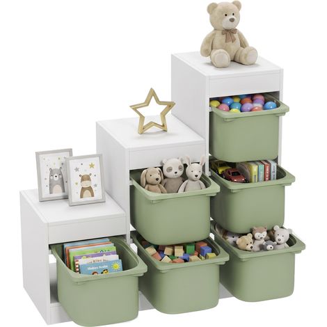 AIYAPLAY 3-Layer Kids Toy Storage Unit with 6 Removable Bins, Green (1/5)