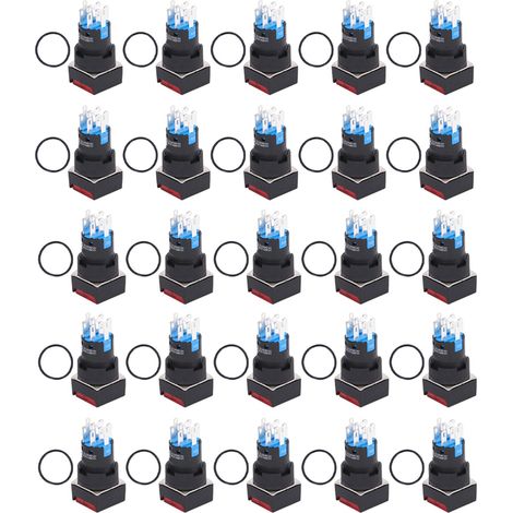 25 Pièces Interrupteur Carré Bouton Poussoir 16mm 12V Rouge Auto-Verrouillage avec Lumière, ABS et Laiton 8 Broches (1/5)