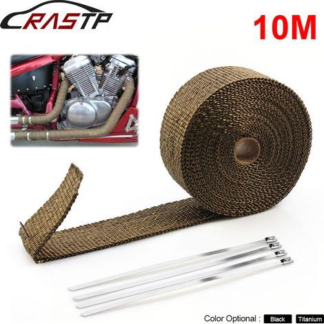 Tuyau d'échappement de moto de 10 mètres avec coton d'isolation thermique, coton d'isolation phonique, tissu ignifuge, absorbant et réduisant le bruit  5 mètres couleur titane, 10 mètres noir couleur  (1/4)