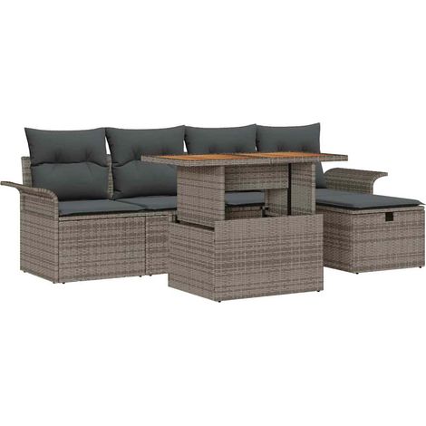 Garden Sofa Set with Cushion 6 pcs Grey Poly Rattan vidaXL