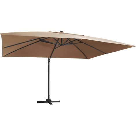 vidaXL Sombrilla voladiza jardín luces LED poste aluminio taupe 4x3 m (1/5)