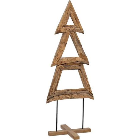 Sapin de Noël avec socle, marron, 90 cm, en teck massif. (1/5)