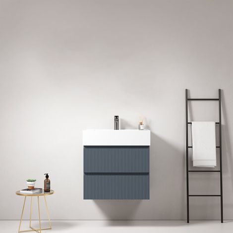 Mobile bagno sospeso cannettato 60 cm Blu Mare Lavabo in Resina Senza Specchio - Fiji Paint
