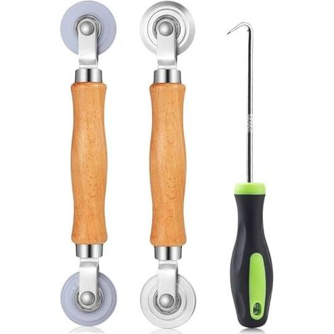 3 Pièces Outil de Roulement d'Écran,Moustiquaire de Fenetre Outils de Remplacement,Spline Roller En Acier Avec Poignée En Bois Pour l'Installation De Moustiquaires De Porte (1/5)