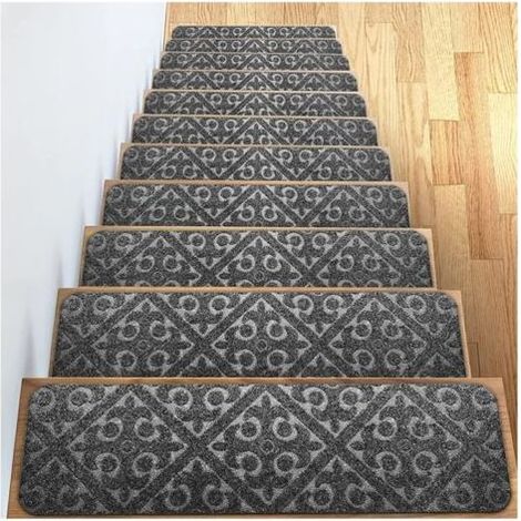 Tapis d'escalier antidérapants, anti-mouvement, réduction du bruit intérieur, tapis d'escalier pour marches en bois de sous-sol, tapis d'escalier autocollants pour enfants, personnes âgées et animaux (1/3)