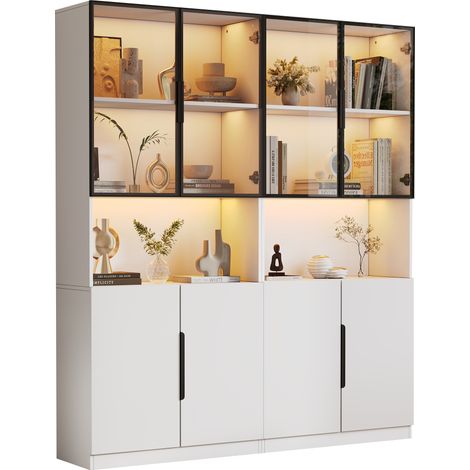Vetrina moderna bianca con ante in vetro e LED regolabile 80 x 30 x 200 cm (1/5)
