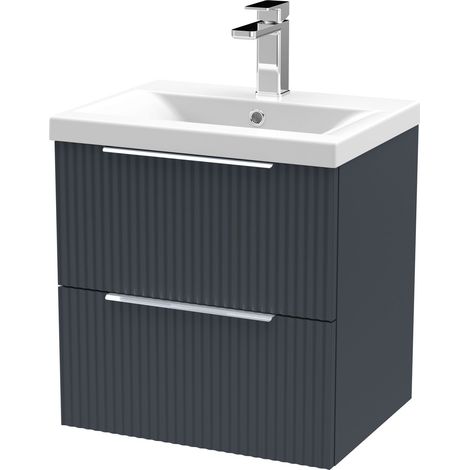 Balterley Fluted Wall Hung 2 Drawer Vanity Basin Unit with Ceramic Basin 500mm - Dark Grey