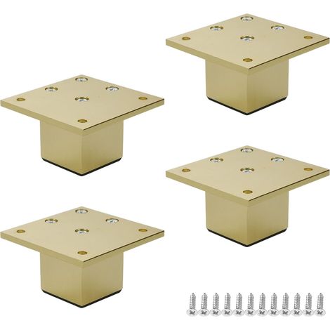 Juego de 4 patas metálicas para muebles, tubos cuadrados de 5 cm de altura, aptas para armarios, mesas, sofás y camas (acabado dorado cepillado). (1/5)