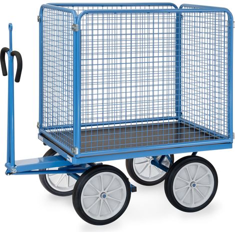 Fetra Handpritschenwagen mit Zugöse an der Deichsel, Drahtgitterwänden 1000 mm hoch Vollgummi-Bereifung 1200x800 mm (1/4)