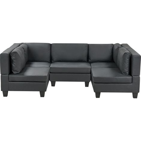 Canapé Modulable 5 Places Moderne Assise et Coussins de Coussins Dossier Rembourrés en Cuir PU Noir Unstad