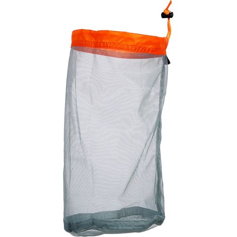 Borsa a rete ultraleggera con coulisse, ideale per viaggi all'aperto, escursionismo e campeggio (Arancione M). (1/5)