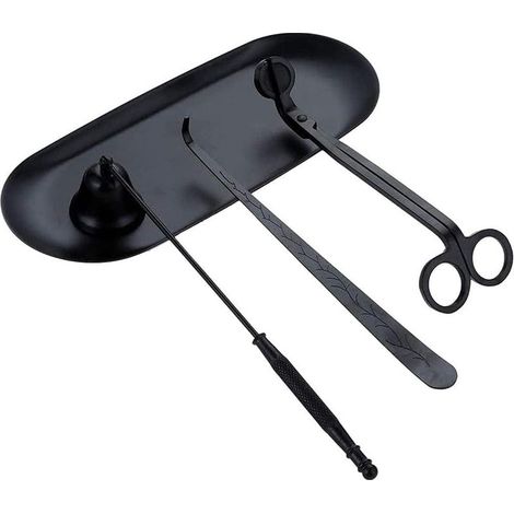 Ensemble d'accessoires pour bougies 4 pièces, coupe-mèche, cuillère à mèche, extincteur de bougie et plateau à mèche pour bougies (noir) (1/5)