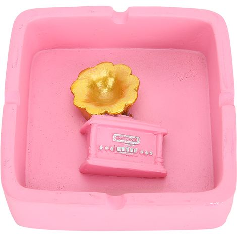 Cendrier en résine rose en forme de phonographe, idéal pour la décoration de la maison ou du bureau. (1/5)