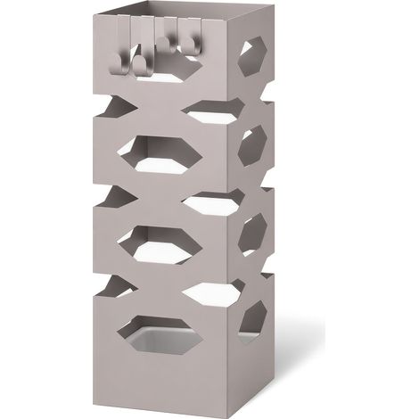 VOUNOT® Paragüero Metálico Soporte de Paraguas Portaparaguas con Bandeja de Goteo Extraíble y Ganchos Recipiente para Paraguas Patrón Hexagonal 15.5x15.5x43.5cm Beige (1/5)