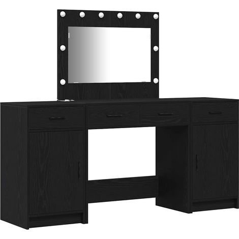 Maison Exclusive - Schminktisch mit Spiegelbeleuchtung 3 pcs Schw