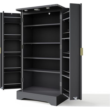 Meuble de cuisine avec éclairage LED à capteur et étagère à épices, grand meuble double porte avec étagères réglables et design de porte moderne – noir, 120 x 60,5 x 40 cm (1/5)