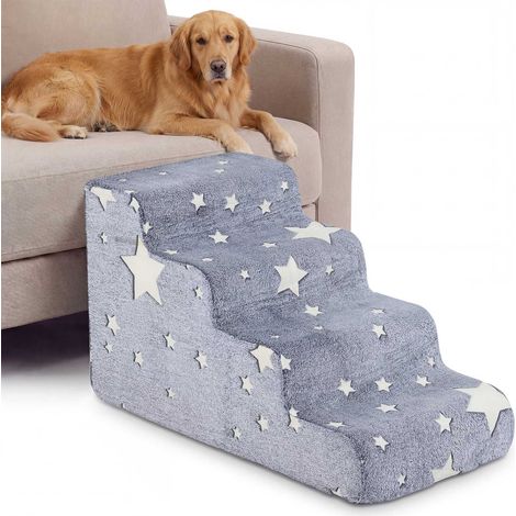 4-stufige Schaumstofftreppe für Haustiere mit waschbarem Flanellbezug, Grau
