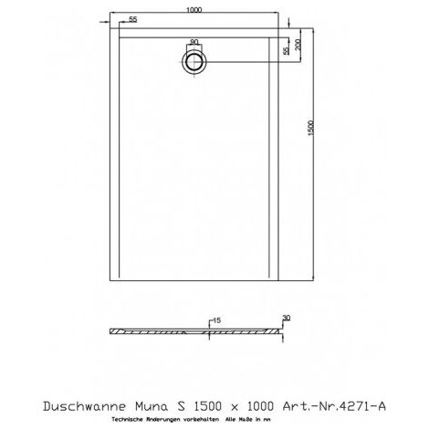 Receveur de douche MUNA S 1500x1000x30mm blanc