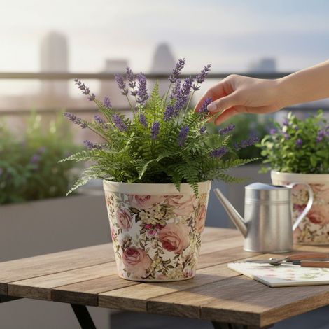 Pot de fleurs en Céramique Rose style jardin Anglais 17x16cm (1/2)