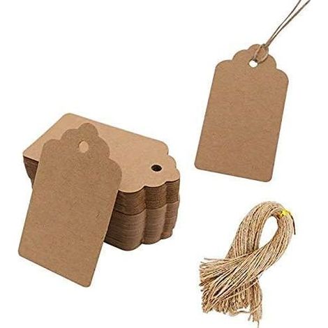 100 etiquetas de regalo de papel kraft con cordón, etiquetas en blanco para bolsas de regalo, etiquetas de precio (marrón) (1/5)