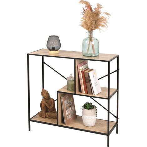 Console en Métal Noir et Bois 3 niveaux - 80 x 30 x H 79,5 cm - Industriel - Livraison gratuite (1/2)