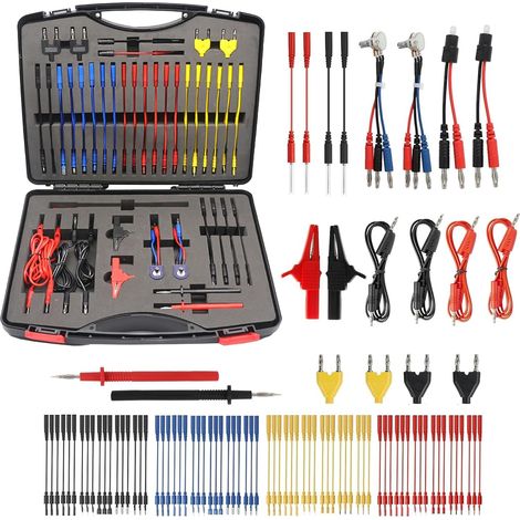 Kit de Fils de Test Multiples, 92 PCS Kit d'Accessoires Remplaçables de test electrique,Sonde Multimètre Cordon de Test,Dépannage du Système de Circuit Multifonctionnel du Véhicule (1/5)