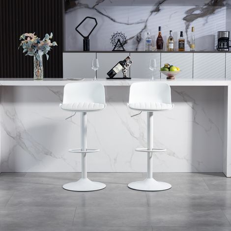 Lot de 2 Tabourets de Bar Pivotants - 43x44x80cm - Réglables par Gaz avec Repose-pieds - Blanc (1/5)