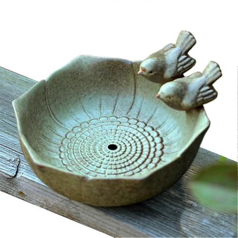 Bain d'oiseaux en céramique sur pied 25-26 avec plateau mangeoire, bol de jardin pour oiseaux et écureuils (1/4)