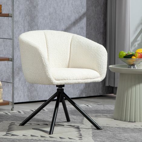 Fauteuil de salon avec accoudoirs — Pivotant à 360°, revêtement effet lin et pieds métalliques — Idéal pour salon ou chambre — Blanc crème (1/4)