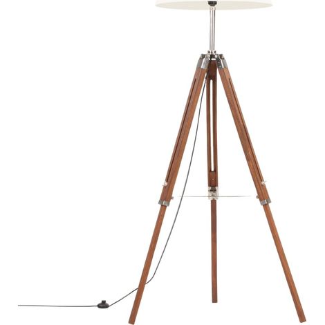 vidaXL Tripod Floor Lamp Honey Brown and White Solid Teak Wood 141 cm (1/5)