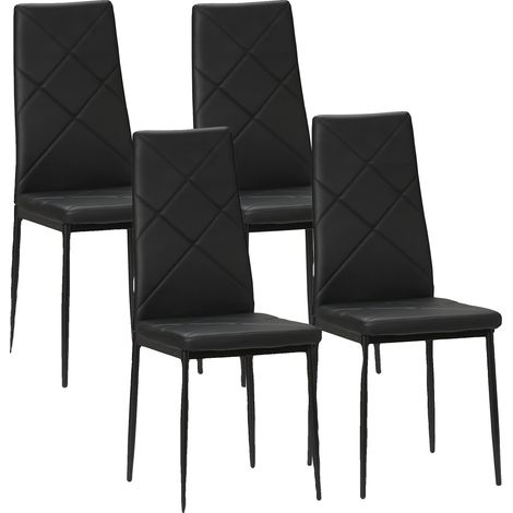 Silla de comedor, tapizada en piel sintética, asiento cómodo, color negro. (1/2)