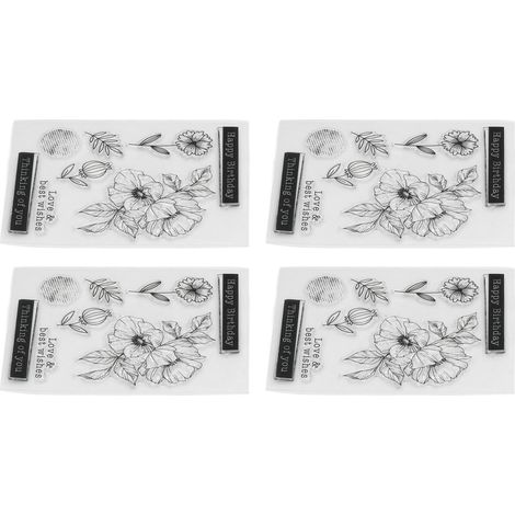 Ce set de 4 tampons transparents à motifs floraux est facile à utiliser, sûr et réutilisable. Fabriqué en TPR, il convient parfaitement aux cartes, albums photo, etc. (1/5)