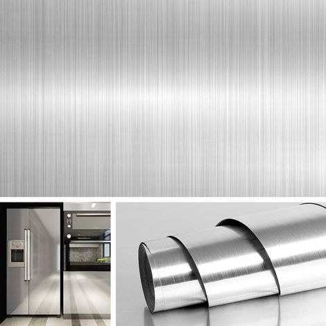 Linghhang – Papier peint en acier inoxydable effet nickel brossé 40CMx3M – Imperméable et résistant à l'huile – Adhésif pour crédence cuisine (1/5)