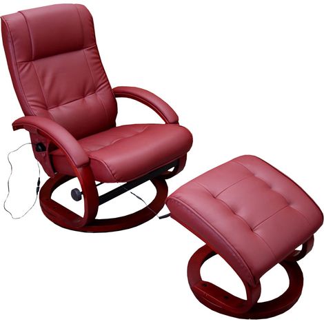 Décoshop26 – Fauteuil relax avec fonction massage 360° – Cuir synthétique bordeaux – Inclinaison verrouillable – Dimensions 66x89x98cm – 40002014