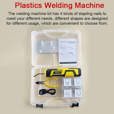 Machine de soudage plastique portable, kit de réparation de fissures de panneaux de voiture, agrafeuse thermique, outil de réparation plastique avec 400 agrafes. (1/5)