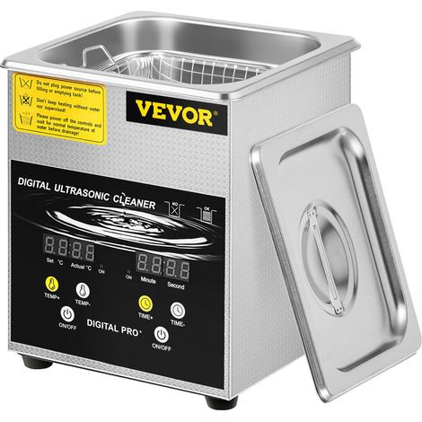 VEVOR Nettoyeur a Ultrasons Numerique 2 L, Chauffage 100 W, Ultrasons 60 W, Bac Ultrasons avec Chauffage et Minuterie, Appareil de Nettoyage Ultrasonique en Inox, pour Bijoux Lunettes Montres