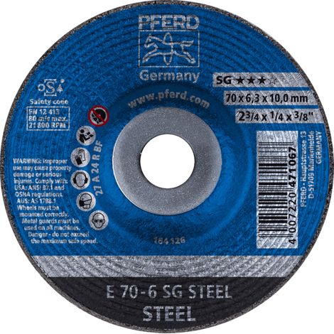 PFERD TOOLS Schruppscheibe E 70x6,3x10mm Leistungslinie SG STEEL für Stahl 10 Stk
