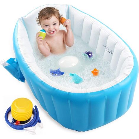 Baignoire Gonflable - Pour Bébés 0 à 36 Mois - Avec Pompe À Pied Et Kit De Réparation - Bleue - 1 Pièce (1/5)