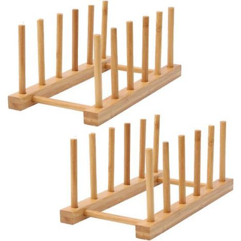 Support pour Assiettes de Cuisine en Bois de Bambou pour Planche à découper, égouttoir à Vaisselle, Organiseur, Lot de 2 (1/3)