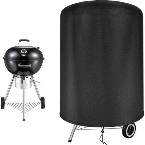 Round waterproof barbecue cover, Weber barbecue cover in UV-resistant Oxford fabric, with side windproof strap, Black (71 x 70cm) (1/4)