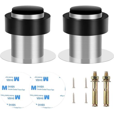 Longziming - Butée de porte en 2 pièces pour sol ou mur - Butée de porte en acier inoxydable avec amortisseur en caoutchouc - 4,5 cm - Butée de porte robuste pour la maison et le bureau (1/5)