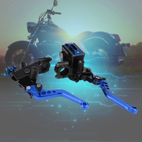 Levier de maître-cylindre universel moto 7/8" (22 mm), ensemble de 2 leviers de frein et embrayage, réservoir inclus, bleu, compatible avec la plupart des motos. (1/5)