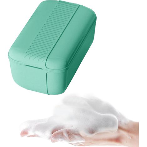 Dispensador de jabón de espuma multifuncional y portátil – soporte para jabón con resorte y bandeja antigoteo – ideal para viajes y baño – dimensiones: 13,3 x 12,3 x 6,5 cm – material: PP – 1 unidad (1/5)