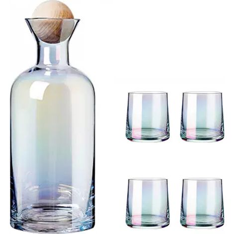 Glaskaraffe für den Nachttisch mit 4 Gläsern und Deckel, 1200 ml, farbig (1/5)