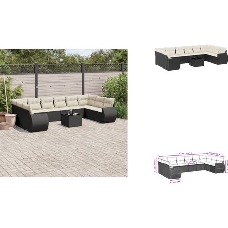 11-tlg. Garten-Sofagarnitur mit Kissen Schwarz Poly Rattan - Gartenmöbel Set - Outdoor Möbel - Rattan Gartenset - Lounge Set - Esstisch Set (1/3)