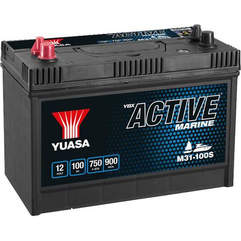 Yuasa – Batterie décharge lente 12V 100Ah – M31100 – Marine pour énergie solaire et éolienne – Sans entretien, 330mm x 173mm x 240mm