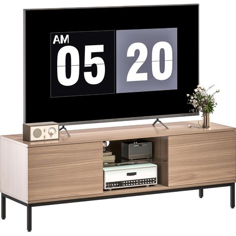 Meuble TV meuble télé pour téléviseur jusqu'à 60 pouces avec 2 portes et étagère en verre réglable 140x40x49,5cm gris
