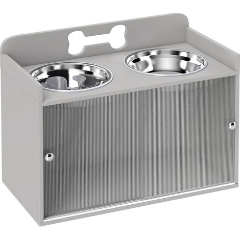 Erhöhter Hunde-Futterplatz mit 2 Näpfen, MDF & Edelstahl