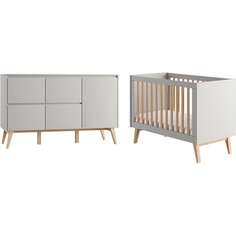 Lettino evolutivo Pinio Swing 60x120 Grigio e legno e Cassettone 4 cassetti 1 anta (1/5)