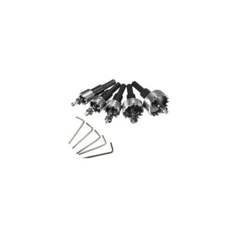 Jeu de 5 scies cloches 16/18,5/20/25/30 mm en acier inoxydable HSS haute vitesse, avec ressort en alliage métallique argenté. (1/5)